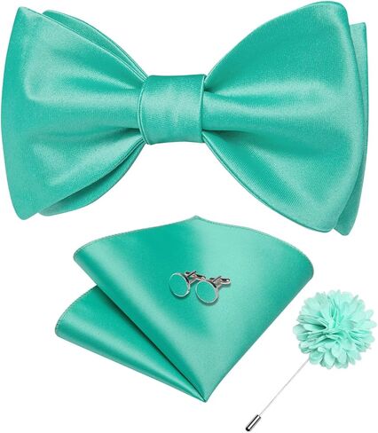 DiBanGu Solid Color Bow Ties Set for Men Formal Satin Self Tied Bow Tie Lapel Pin Pocket Square Cufflinks Wedding Party in Kuwait