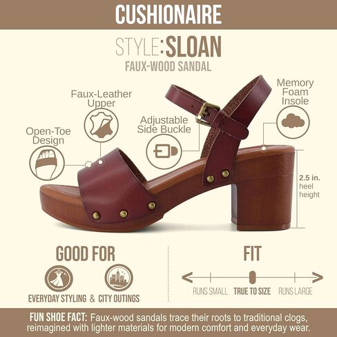 CUSHIONAIRE Women's Sloan Faux Wood Sandal +Memory Foam & LiteSole Technology -Wide Widths Available, Whisky 11 W in Kuwait