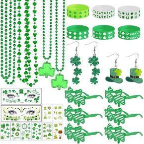 St Patricks Day Accessories Party Party مجموعة ، شاموروك بريق الأركان نظارات القلادات الملبدة بالقرار الملصقات الوشم الملصقات لسانت باتي ديكور ديكور الأيرلندي المسيرات الإمدادات in Kuwait