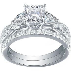 Newshe 1.7ct Princess Pear White AAAAA Cz 925 Sterling Silver Engagement Wedding Ring Set Size 4-13 in Kuwait