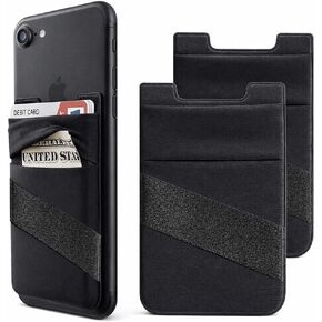 Mizi (عبوة من عبوتين من محفظة الهاتف اللاصقة القابلة للتمدد، حامل بطاقات لظهر عصا الهاتف على الجرابات، تصميم فريد بجيب مزدوج + حزام إصبع لهاتف iPhone/Android/Samsung Galaxy - أسود in Kuwait