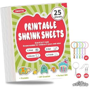 Yncotte 15 Pcs Printable Shrink Plastic Sheet, Printable Shrinky Dink Sheets Films Shrink Paper 125PCS Shrinky Dink Kit for DIY Crafts, Jewelry,Keychains (8.5 x 11 inch) in Kuwait