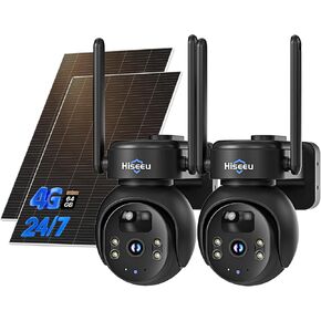 Hiseeu Cellular Security Camera, 4G Security Camera Wireless Outdoor, No WiFi Needed, Solar Powered, PIR Motion Detection, 360° View Pan/Tilt, Color Night Vision, Easy to Setup, 64G SD & SIM Card in Kuwait