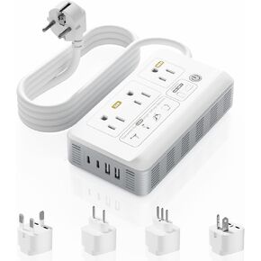 Universal Travel Adapter, International Travel Plug Adapter with 2 USB-C ＆ 2 USB-A Ports, All in One Portable Adaptor, for USA, UK, EU, AU ＆ 160+ Countries in Kuwait