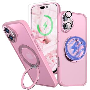 حافظة لهاتف iPhone 16 Pro Max مع واقي شاشة وواقي عدسة [حماية من السقوط العسكري بطول 15 قدمًا] مسند مغناطيسي متوافق مع حافظة MagSafe الرفيعة الشفافة (أسود) in Kuwait