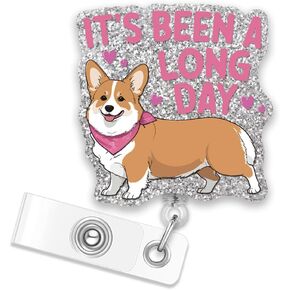 ERHACHAIJIA It's Been A Long Day Retractable Glitter Badge Reel with Clip, Funny Puppy Badge Holder Gifts for Corgi Lover Dog Lover Doctor RN CNA ICU Nurse, Nurse Week Gifts for New Nurse Head Nurse in Kuwait
