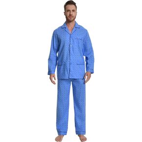 GLOBAL Mens Pajamas Set, 100% Cotton Woven Drawstring Sleepwear Set with Top and Pants/Bottoms in Kuwait