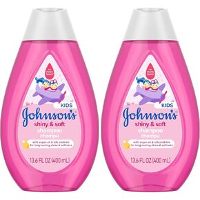 Johnson's Baby Shiny Soft TearFree Kids' Shampoo with Argan Oil Silk Proteins Paraben Sulfate DyeFree Formula Hypoallergenic Gentle for Toddler's Hair, 13.6 Fl Oz (Pack of 2) in Kuwait