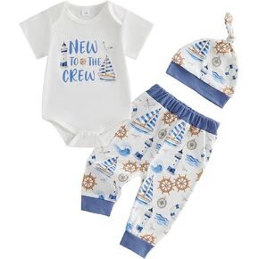 Newborn Baby Boy Girl Coming Home Outfit Letter Print Romper + Long Pants + Hat Set 3Pcs Cute Infant Clothes in Kuwait