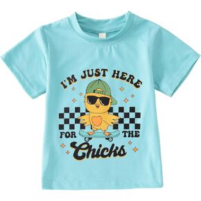 SOFEON Toddler Boy Easter Shirt Funny Chick Skateboard T-Shirt I'm Just Here for The Chicks Graphic Short Sleeve Tees Top in Kuwait