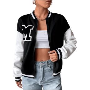 MakeMeChic Women's Casual Button Down Long Sleeve Letter Print Jacket Outerwear in Kuwait