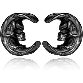 2PCS Dark Skull Halloween Saddle Plugs Tunnels Hypoallergenic 316 Stainless Steel Ear Gauges 8mm-25mm (0G-1") in Kuwait