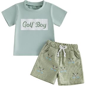 Zaxarra Toddler Boys Summer Outfit Golf Assorized Servered Sleeve Round Dound Tops Legin in Kuwait