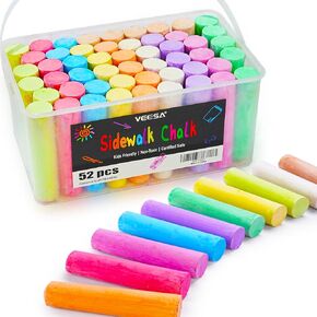 VEESA Sidewalk Chalk, 10 Colors in 52 pcs 4" x 1" Non-Toxic Jumbo Chalk, Colored Chalk Bulk for kids Adults, Draw on Chalkboard, Blackboard and Outdoor Playground in Kuwait