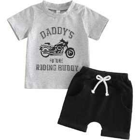 Baby Boy Cute Letter Short Sleeve Shirt Top Elastic Waist Shorts Toddler Summer Outfits in Saudi Arabia