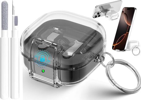 Compatible with Samsung Galaxy Bud 3 Pro Case/Buds3 Case Cover Clear Lock Clip with Cleaner Kit, Transparent TPU Galaxy Buds Pro 3 Protective Cover Men Women with Carabiner, Clear Black in Kuwait