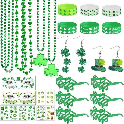 St Patricks Day Accessories Party Party مجموعة ، شاموروك بريق الأركان نظارات القلادات الملبدة بالقرار الملصقات الوشم الملصقات لسانت باتي ديكور ديكور الأيرلندي المسيرات الإمدادات in Kuwait
