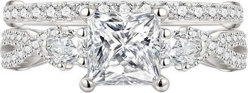 Newshe 1.7ct الأميرة الكمثرى الأبيض AAAAA تشيكوسلوفاكيا 925 الفضة الاسترليني خاتم الخطوبة الزفاف مجموعة حجم 4-13 in Kuwait