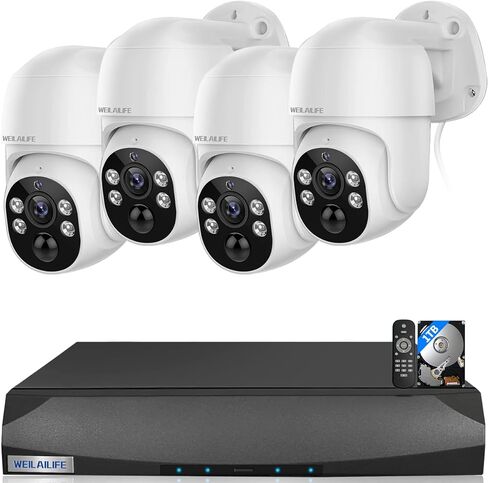 【PTZ Digital Zoom & 2-Way Audio】 4K Wired Security Camera System Home Video Surveillance Systems Outdoor POE Security Cameras IP Camera System in Kuwait