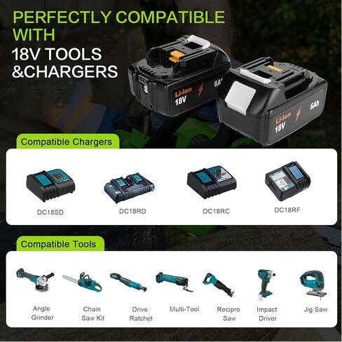 【1-Pack】 18V 2.0Ah Replacement for Makita BL1860B Battery, Compatible with BL1820 1830B 1840B 1850B Tools, Dual Power Batteries Work with Makita 18V Charger in Kuwait