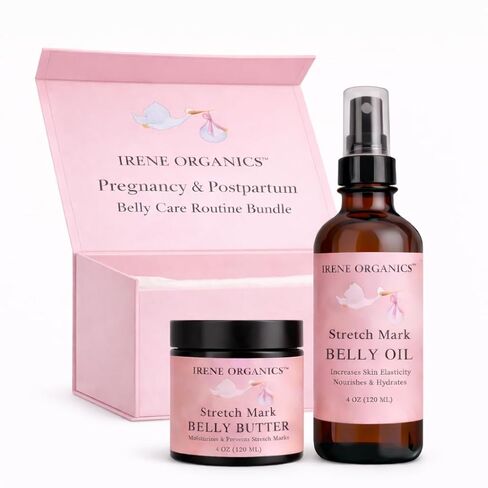 Belly Bundle by Irene Organics - Organic Belly Butter and Oil for Pregnancy Stretch Mark Prevention and Treatment - Award Winning Skincare For Pregnancy and Postpartum - Mother's Day Gift Set (Small) in Kuwait