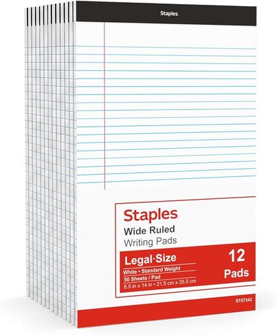 Staples 281303 Notepads 8.5-Inch x 14-Inch Wide White 50 Sh/Pad 12 Pads/PK (51297/26786) in Kuwait