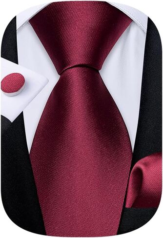 DiBanGu Mens Solid Tie Set Satin Necktie Hanky Cufflinks Set Party Wedding Business in Kuwait