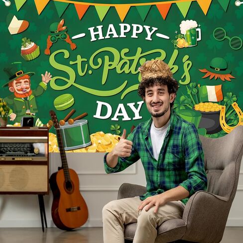 yquqwn St Patrick's Banner Banner Backdrop Happy St Patricks Banner St Patricks يوم خلفية للتصوير الفوتوغرافي St Patricks Day Decorations Saint Patricks Day Banner for Shamrock Decorations 5 × 3ft in Kuwait