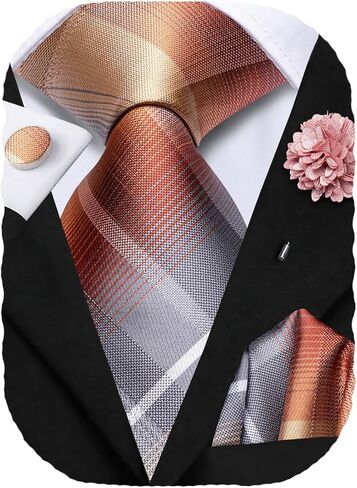 ربطات عنق حريرية عالية الجودة للرجال 4 قطع ربطات عنق للرجال وزهرة طية صدر السترة دبوس جيب مربعات أزرار أكمام مجموعة ربطة عنق لأعمال الزفاف in Kuwait