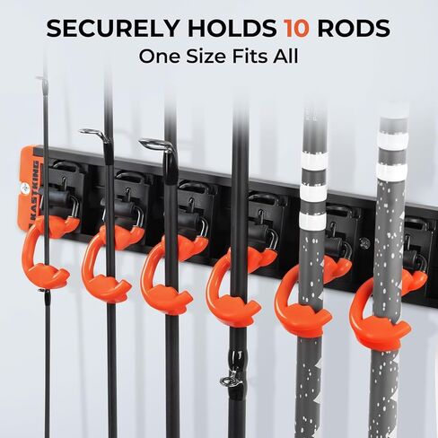 KastKing V10 Pivot Grip Fishing Rod Holder–Adjustable, Space-Saving Wall-Mounted Rod Holder, 10 Polymer-Coated Steel Hooks, Expandable Storage System, Holds 10 Rod & Reel Combos, 1 Pack in Kuwait