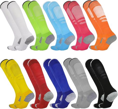 10 Pairs Kids Soccer Socks Stretchy Knee High Tube Socks Colorful Football Athletic Team Socks for Boys Girls in Kuwait