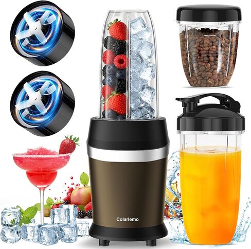 12-Piece Smoothie Blender Maker 25,000 RPM Personal Blender for Ice Crushing Smoothies & Frozen Drinks Nuts with 23oz, 32oz, 37oz Portable Cups Two 6-Leaf Stainless Steel Blades, Silver in Kuwait