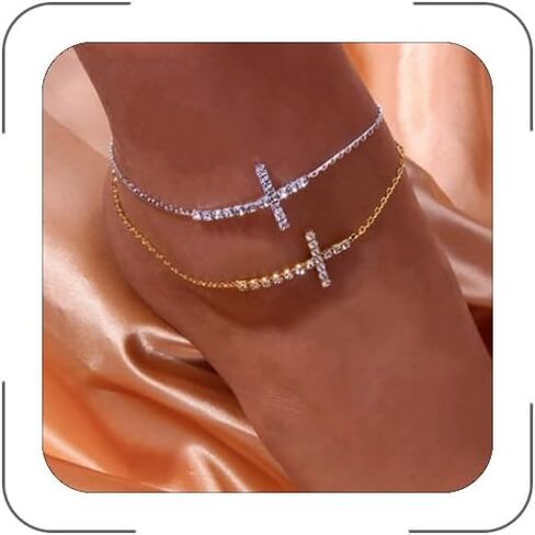 Wonlte Heart Rhinestone Anklet Bracelets Adjustable Silver Shiny Tennis Anklets Twinkle Cubic Zircon Diamond Anklet Foot Chain Crystal Anklet Beach Jewelry for Summer Beach in Kuwait