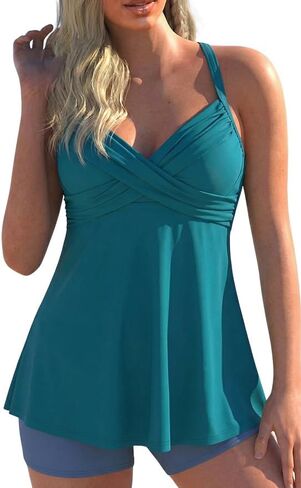 ملابس سباحة نسائية من Hilor ملابس سباحة Underwire Tankini علوية ملفوفة برقبة على شكل حرف V لملابس سباحة كبيرة متوهجة ومتدفقة لباس سباحة علوي in Kuwait