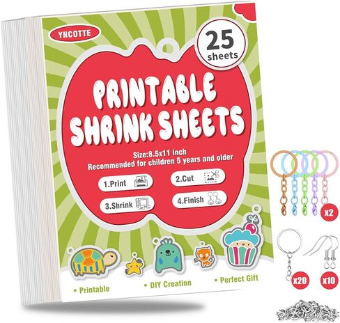 Yncotte 15 Pcs Printable Shrink Plastic Sheet, Printable Shrinky Dink Sheets Films Shrink Paper 125PCS Shrinky Dink Kit for DIY Crafts, Jewelry,Keychains (8.5 x 11 inch) in Kuwait