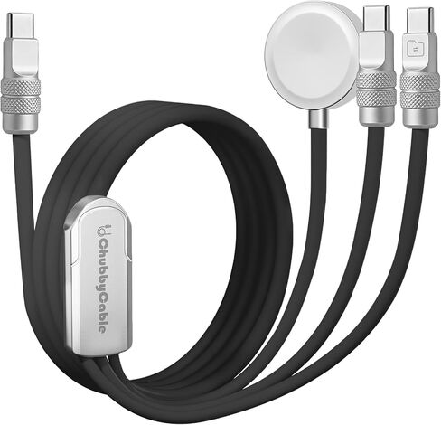 chubbycable Tri-Flex 3 in 1 USB C Cable for Apple Watch Charger Silicone 100W Multi Charging Cable Fast Charge Compatible with iPhone 16/15 Series iWatch iPad Airpods Galaxy Series, 4.1FT, Orange in Kuwait