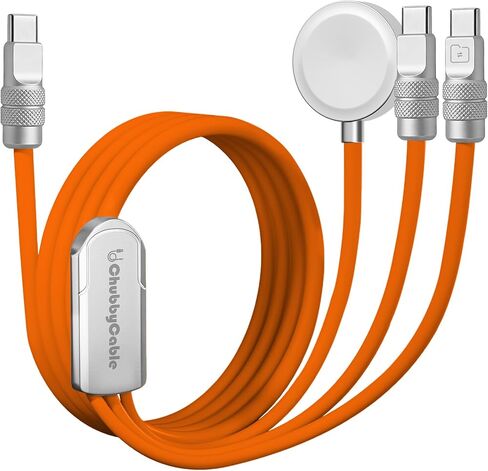 كبلات Tri-Flex 3 في 1 USB C لشاحن Apple Watch ، سيليكون 100 واط ، شحن متعدد الشحن ، شحن سريع متوافق مع سلسلة iPhone 16/15 سلسلة Iwatch iPad Airpods Galaxy Series ، 4.1 قدم ، برتقالي in Kuwait
