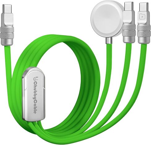 كبلات Tri-Flex 3 في 1 USB C لشاحن Apple Watch ، سيليكون 100 واط ، شحن متعدد الشحن ، شحن سريع متوافق مع سلسلة iPhone 16/15 سلسلة Iwatch iPad Airpods Galaxy Series ، 4.1 قدم ، برتقالي in Kuwait