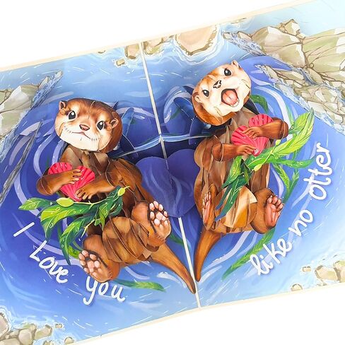 HEARTAGS- Anniversary Card, 6x8 in Funny Otter Couple Pop Up Anniversary Card for Wife, Husband, Him, Her, Mothers Day for Wife, Pop Up Birthday Boyfriend, Girlfriend With Envelope in Kuwait