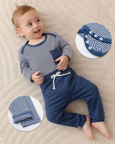 BeiVSlley Newborn Baby Boy Girl Clothes Infant Cotton Long Sleeve Bodysuits Romper and Solid Pants Outfits Set in Kuwait