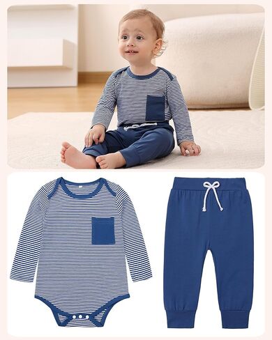 BeiVSlley Newborn Baby Boy Girl Clothes Infant Cotton Long Sleeve Bodysuits Romper and Solid Pants Outfits Set in Kuwait