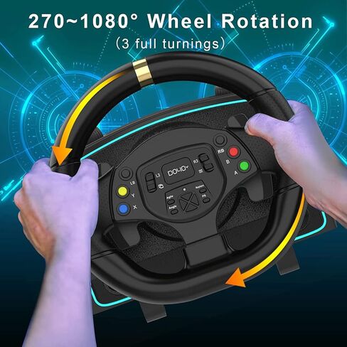NBCP Gaming Racing Wheel with Pedal, Wireless Steering Wheel for Multi-Platform Game: Nintendo Switch, PC, PS4/PS3, iOS, Android Race Games in Kuwait