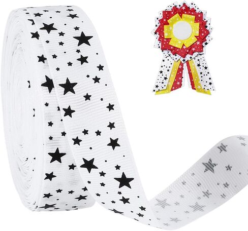 PH PandaHall 25 Yards Stars Printed Ribbons, 1inch Black Decorative Grosgrain Ribbon with White Stars Polyester Craft Ribbon for Bows Making Gift Wrapping Wedding Home Decor DIY Crafts in Saudi Arabia