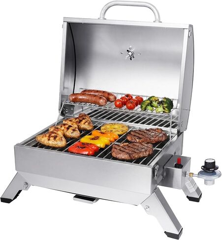Royal Gourmet GT1001 شواية محمولة من الفولاذ المقاوم للصدأ ، 10000 BTU BBQ شواية الغاز الطاولة مع أرجل قابلة للطي وغطاء قابلين للقفل ، التخييم في الهواء الطلق ، سطح السفينة والفضة ، الفضة in Kuwait