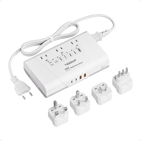 220V to 110V Voltage Converter, TESSAN Universal Travel Adapter with 4 USB Ports (2 USB C), 2 AC Sockets and EU/UK/AU/IT/in International Power Adaptor, Step Down Transformer Outlet Converters in Kuwait