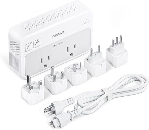 220V to 110V Voltage Converter, TESSAN Universal Travel Adapter with 4 USB Ports (2 USB C), 2 AC Sockets and EU/UK/AU/IT/in International Power Adaptor, Step Down Transformer Outlet Converters in Kuwait