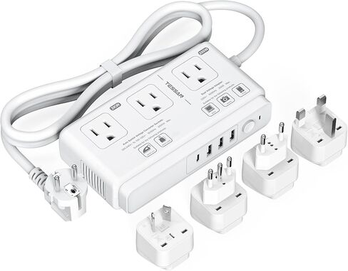 220V to 110V Voltage Converter, TESSAN Universal Travel Adapter with 4 USB Ports (2 USB C), 2 AC Sockets and EU/UK/AU/IT/in International Power Adaptor, Step Down Transformer Outlet Converters in Kuwait