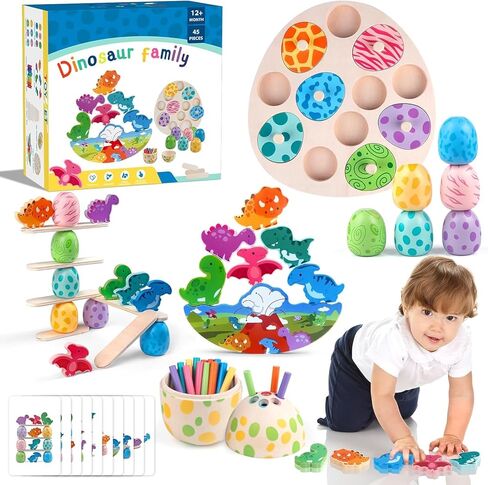 Aliex 4 in 1 Montessori Toys أكثر من 12 شهرًا ، ألعاب توازن الديناصورات الخشبية ، ألعاب التوازن ، فرز ألوان العصا ، ألغاز البيض المطابقة ، هدية تعلم التعليم في مرحلة ما قبل المدرسة للأطفال الصغار 1-3 الأولاد الفتيات in Kuwait