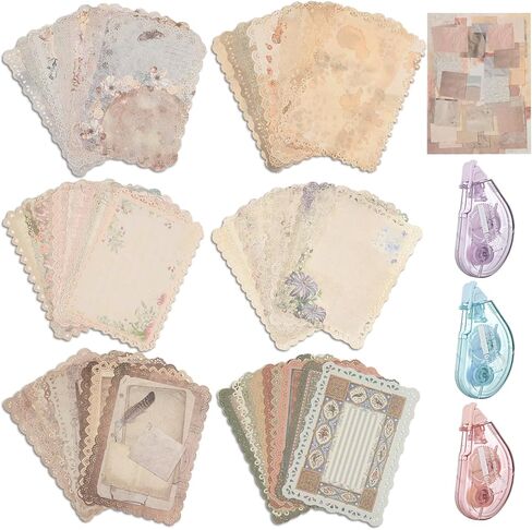 300 Pcs Vintage Floral Scrapbook Paper & Textured Paper & Label Journaling Stickers Assorted Set Mixed Special Paper for Scrapbooking Planner Junk Journal Supplies Collage 4.1x5.8 Inch A6 in Kuwait