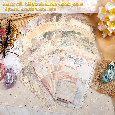 300 Pcs Vintage Floral Scrapbook Paper & Textured Paper & Label Journaling Stickers Assorted Set Mixed Special Paper for Scrapbooking Planner Junk Journal Supplies Collage 4.1x5.8 Inch A6 in Kuwait